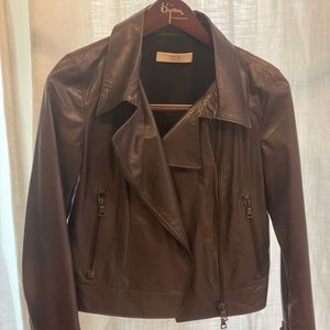 Prada brown leather motorcycle jacket.
